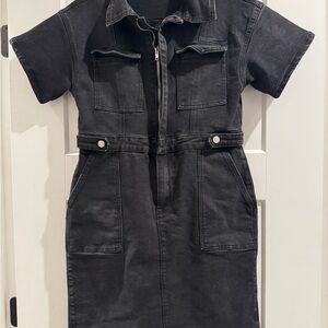 Black Denim Zip-Up Dress